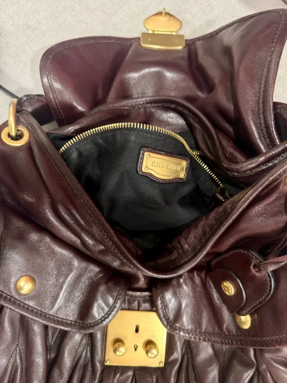 Authentic Miu Miu Coffer Matelassé Leather Bag